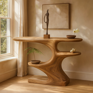 Mesa Consola de Madera Maciza Hecha a Mano, Mesa de Entrada Moderna y Orgánica con Base Escultural Fluida, Estilo Minimalista y Natural para el Hogar - Product Image 2