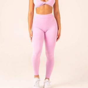 Leggings de sport rose personnalisés en gros, avec taille haute sculptée et effet froncé croisé, pour femmes - Product Image 5
