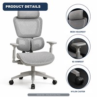 Chaise de bureau ergonomique entièrement en mesh avec accoudoirs 6D, dossier haut, pivotante, pour poste de travail exécutif et salle de jeux