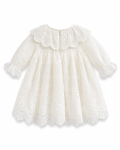 Robe élégante en dentelle blanche pour bébé fille avec col festonné |   Robe de baptême et de fête pour petite fille - Product Image 4
