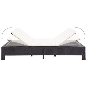 Tumbona de Ratán Negra para 2 Personas con Cojín Blanco Crema, Tumbona de PE - Product Image 5