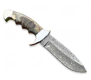 Herramienta Utilitaria de Acero de Damasco Personalizada al por Mayor con Mango de Cuerno de Búfalo y Ranura para el Dedo - Product Image 4