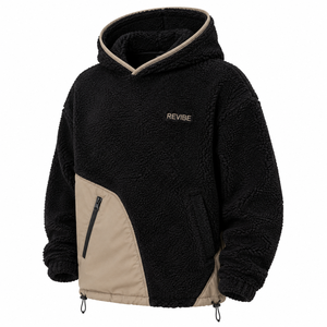 Custom Mens Black <b>Sherpa</b> Fleece Hoodie Oversized Warm Winter Pullover with Pockets OEM Clothing Supplier - Product Image 4