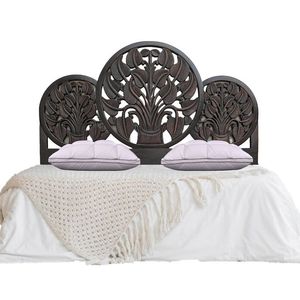 Luxury Handcrafted Solid Wood Bed <b>Frame</b> Ornate Triple Circular Tree of Life Carving Dark <b>Oak</b> Finish - Product Image 1