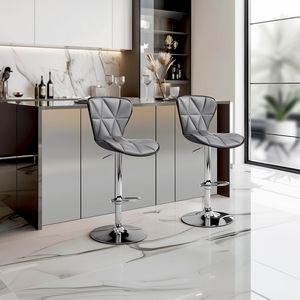 Swivel <b>Adjustable</b> Counter Height Barstools Set of 2 <b>Bar</b> <b>Stools</b> with Comfortable Back and PU Leather in Gray - Product Image 1