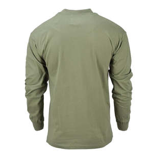 Camiseta Checa Verde Oliva de Manga Larga y Cuello Redondo, Material de Algodón, Color Sólido, Top Básico - Product Image 6