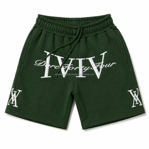 Shorts en molleton français premium pour hommes, 350 g, en coton lavé, effet usé, respirants, décontractés, streetwear - Product Image 1