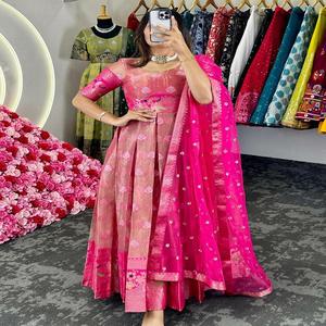 Beautiful Banarasi Silk Anarkali Gown Pakistani Salwar Kameez With Gotta Work New Trendiest <b>Outfit</b> Exporter From India - Product Image 2