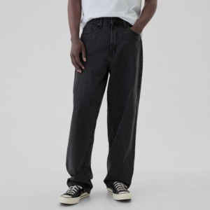 Jean en denim noir pour homme, coupe droite, taille mi-haute, ample, en coton, décontracté, respirant, style urbain, délavage classique, couleur unie, idéal pour l'hiver - Product Image 1
