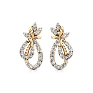 Boucles d'oreilles pendantes en or blanc, rose et jaune 9 carats avec diamant rond de 0,644 carats et motif floral en forme de goutte d'eau, serties pavé - Product Image 5