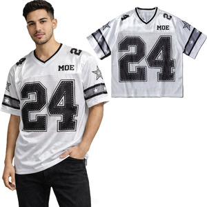 Maillot de football américain rétro 2026 en maille grande taille à manches courtes 100 % polyester, protection UV, séchage rapide, respirant, vente en gros - Product Image 1