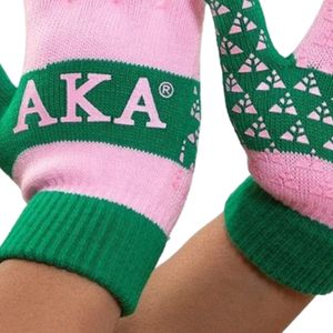 Pink and Green Touchscreen <b>Knit</b> <b>Gloves</b> with Ivy Pattern Warm Winter Full Finger <b>Gloves</b> for Women Sorority Fashion - Product Image 3