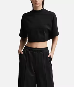 Slim <b>Crop</b> Top Short Sleeve T-<b>Shirt</b> Anti-Pilling Anti-Wrinkle Breathable Knitted Solid Casual Style Summer Top Plain - Product Image 3