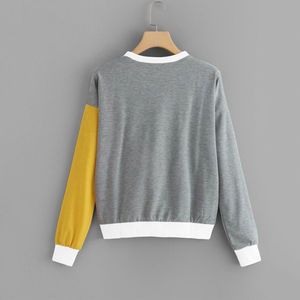 Sweat-shirt à col rond à manches longues pour femmes, colorblock gris, blanc et jaune, chevron, OEM ODM, vêtements en gros - Product Image 5
