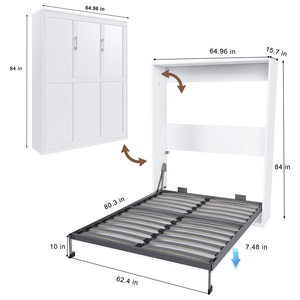 Letto a scomparsa matrimoniale da 65 pollici con telaio in metallo e doghe di supporto in legno massello, letto a parete pieghevole, telaio letto a scomparsa - Product Image 4
