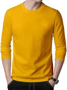 Camiseta de cuello redondo para hombre, corte regular, mezcla de algodón, manga larga, informal, cómoda - Product Image 3