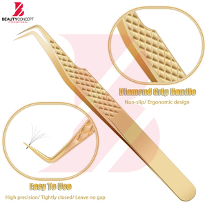 Pinces à cils en acier inoxydable de précision dorées, vente en gros, lot de 7 pièces, fournitures pour extensions de cils volume et classiques, kit d'outils de beauté - Product Image 4