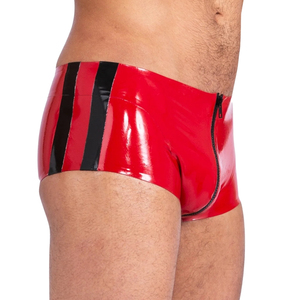Men Red Patent Leather <b>Shorts</b> Low-Rise Striped Sexy Underwear Temptation Style - Product Image 2