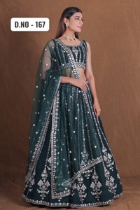 Lehenga Choli Verde Bordado de Tela de Red, Largo hasta el Suelo, para Mujeres Adultas, Traje Tradicional Indio Pakistaní para Bodas y Fiestas - Product Image 2