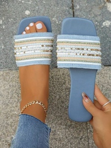 Lightweight and Flexible Handmade Colorful Beadwork Upper <b>Slide</b> Sandal Women <b>Pink</b> Flat Embellished Letter Design Summer Sandals - Product Image 4