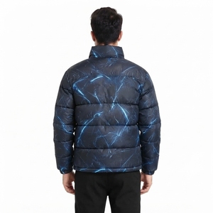 Veste matelassée pour homme, noire et bleue, imprimée par sublimation, col montant, fermeture éclair intégrale, coupe-vent, manteau d'hiver décontracté, coupe régulière - Product Image 2