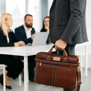 Sac messager unisexe Wriza en cuir véritable marron, durable, imperméable, antivol, avec protection RFID, pour ordinateur portable, avec bretelles réglables - Product Image 3