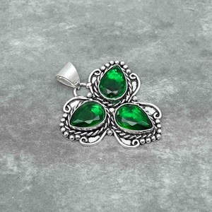 Wholesale <b>Emerald</b> Green Cubic Zirconia Multi-Stone <b>Pendant</b> 925 Sterling Silver Plated Vintage Filigree Teardrop Gemstone Jewelry - Product Image 6