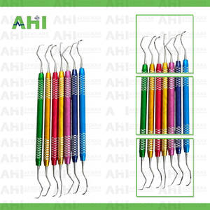 Ensemble de curettes dentaires AHI Gracey multicolores en acier inoxydable, manuel, 7 pièces, instruments parodontaux de haute qualité, certifié CE - Product Image 4