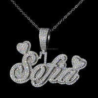 Collier Pendentif Personnalisé en Argent Sterling 925 avec Initiale Cursive et Diamant, Style Hip Hop, Logo Personnalisé, Vente en Gros de Bijoux