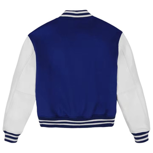 Chaqueta Universitaria Unisex Azul Rey y Blanca, Chaqueta Bomber Clásica con Letras, Chaqueta Casual con Botones a Presión, Estilo Universitario - Product Image 5