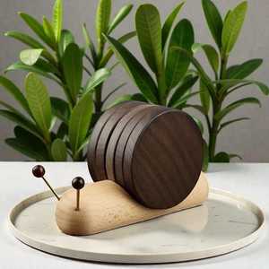 Dark Walnut Snail Coaster Set – Wooden Tea <b>Cup</b> & Mug <b>Mat</b> - Product Image 4
