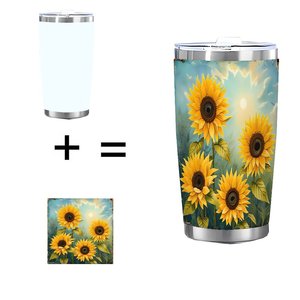 Gobelet isotherme en acier inoxydable 20 oz à double paroi avec motif tournesol, tasse de voyage - Product Image 1