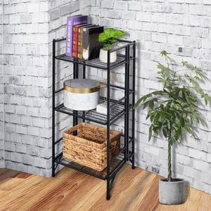 Black 3-Tier Wide Folding Metal Shelf Unit - Product Image 2