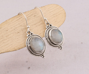 Natural Rainbow Moonstone <b>Earrings</b> 925 Sterling <b>Silver</b> Vintage Victorian Style Blue Fire Moonstone <b>Dangle</b> <b>Earrings</b> Wholesale - Product Image 6