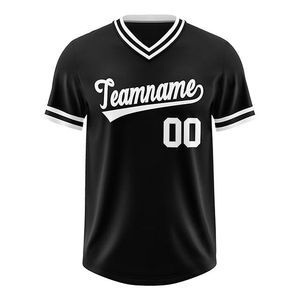 Camiseta de béisbol negra personalizada con cuello en V, manga corta, poliéster que absorbe la humedad, nombre del equipo impreso, ropa para adultos para hombre - Product Image 1
