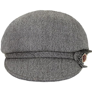 Casquette Gavroche Grise en Laine pour Femme avec Bouton Brodé Fleur Style Anglais Chapeau Décontracté Respirant avec Ruban et Cordon pour l'Hiver - Product Image 1