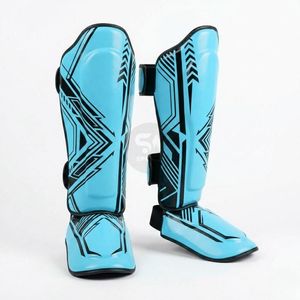 Protector de Espinillas de Piel Sintética Azul Sólido para Muay Thai, Triple Capa de Espuma Acolchada, Correas de Gancho y Bucle, Equipo de Sparring para Kickboxing y MMA de Alta Calidad - Product Image 4