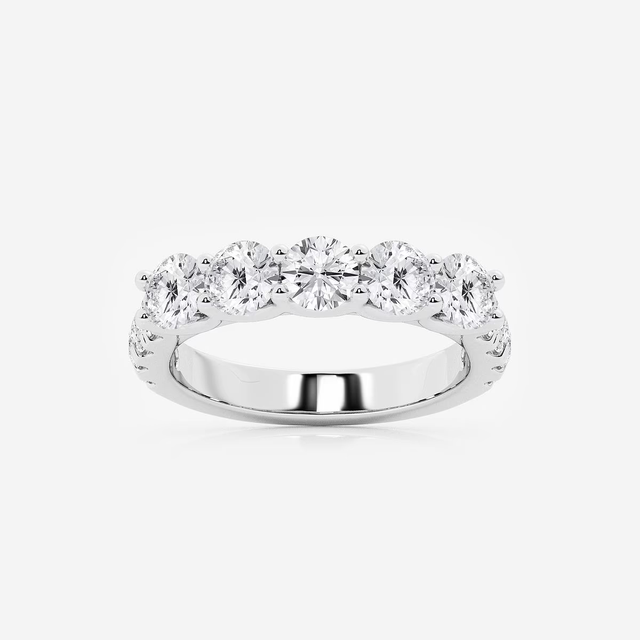 Round Lab Created Diamond Five Stone Band Ring 2 Carat Total Weight Side Accents Stylish Diamond Fashion Ring Bridal Jewelry