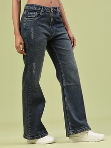 Women's <b>Boot</b> Cut Denim Jeans-Eco-Friendly Color Fade Proof Mid Waist Regular Fit Vintage Style Ripped Decorations Cute Sexy - Product Image 3