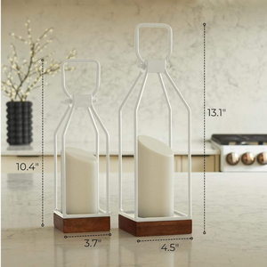 Modern White Metal Lantern Set with Wooden Base Square <b>Candle</b> Holder Home Decorative Tabletop Lighting Fixture christmas decor - Product Image 3