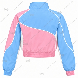 Veste de survêtement courte personnalisée JJOA Jack and Jill of America pour femme, bleu ciel et rose, brodée, zippée, coupe-vent, vente en gros - Product Image 2