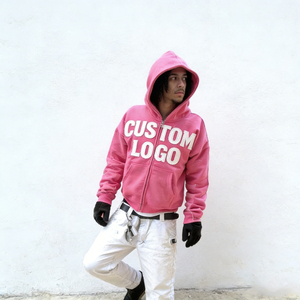 Nouveauté 2026 – Sweat à capuche polaire vintage rose vif tendance pour homme, écologique, avec logo personnalisé et sérigraphie en strass, coupe classique - Product Image 4