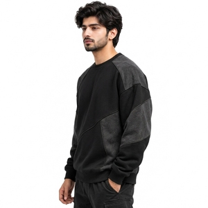 Sweat-shirt pour homme à épaules tombantes, fabriqué en tissu molletonné doux en coton, coupe ample, col rond côtelé, épaules décontractées, élastique - Product Image 4