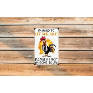 Divertente Targa in Latta con Messaggio Cristiano 'Lascio che Dio lo risolva' per Casa, Fattoria, Pollaio, Cucina, Regali per Polli - Product Image 3