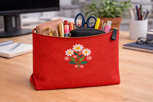Bolso de mano grande ecológico de yute Bengal GI con estampado floral rojo hecho a mano en India - Product Image 2