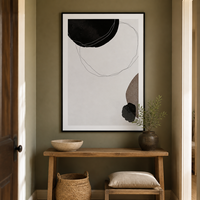 Grande peinture abstraite Wabi Sabi sur toile avec cadre noir et passe-partout blanc, art mural texturé aux tons terreux
