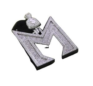 Pendentif litière blanc forme ronde M pendentif lettre personnalisée en argent Sterling Moissanite et autres bijoux hip hop - Product Image 1