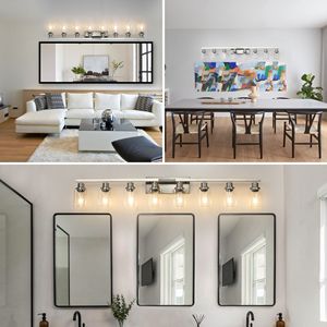 Lampada da Bagno Moderna a 8 Luci da 51 Pollici, Finitura Nichel Spazzolato con Paralumi in Vetro Trasparente per Mobili da Bagno - Product Image 5