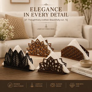Wooden Napkin Holder Laser Cut Tissue Stand Decorative Tabletop Organizer for Dining <b>Table</b> Kitchen Restaurant and Home Decor - Product Image 3
