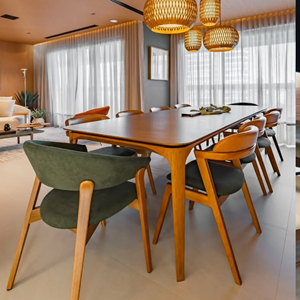 Juego de Comedor Moderno de Teca con Sillas Tapizadas, Muebles Contemporáneos de Lujo para Interiores de Villas y Hoteles - Product Image 1
